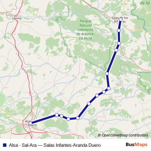 Alsa - Sal-Ara bus Line Map