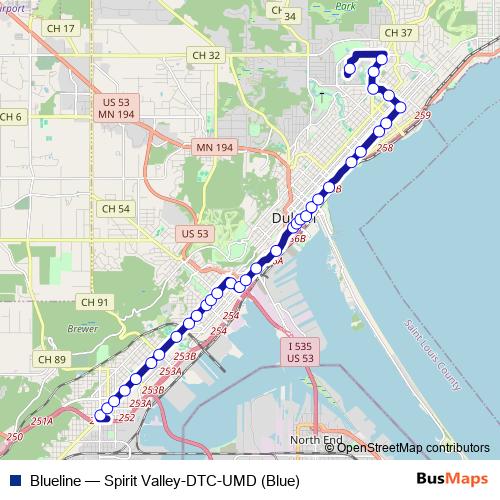 Blueline bus Line Map