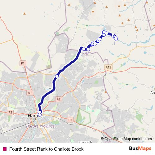 Fourth Street Rank to Challote Brook bus Line Map