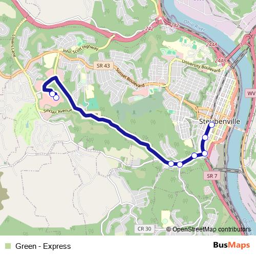 Green - Express bus Line Map