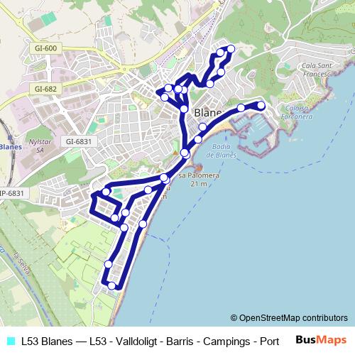 L53 Blanes bus Line Map