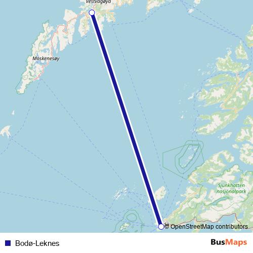 Bodø-Leknes air Line Map