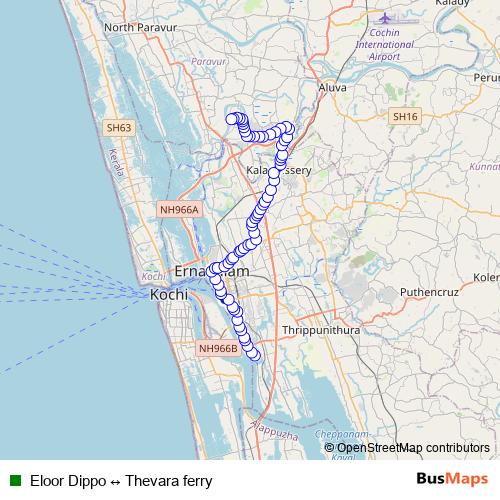 Eloor Dippo ↔ Thevara ferry bus Line Map