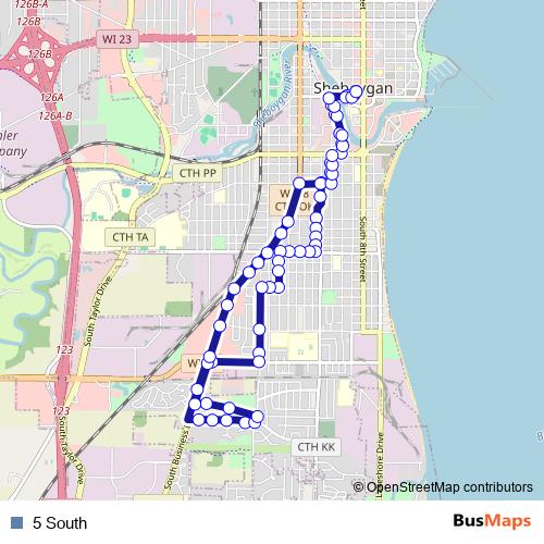5 South bus Line Map