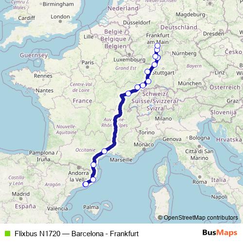 Flixbus N1720 bus Line Map