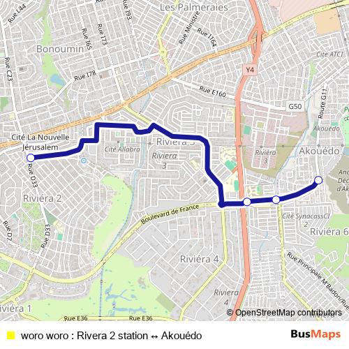 woro woro : Rivera 2 station ↔ Akouédo bus Line Map