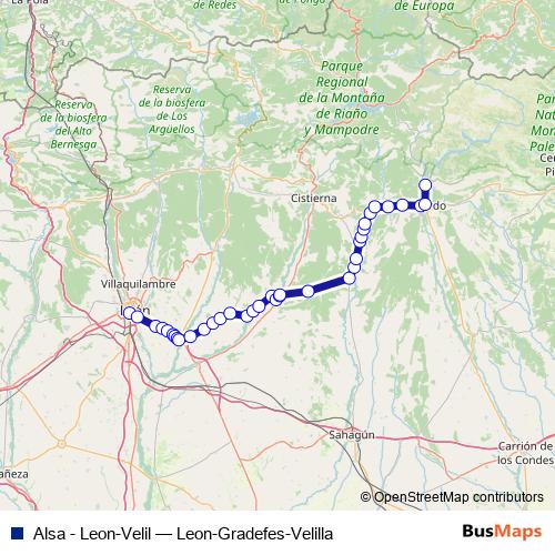 Alsa - Leon-Velil bus Line Map