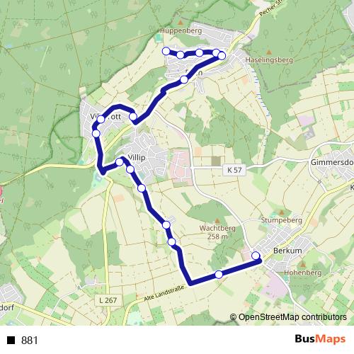 881 bus Line Map