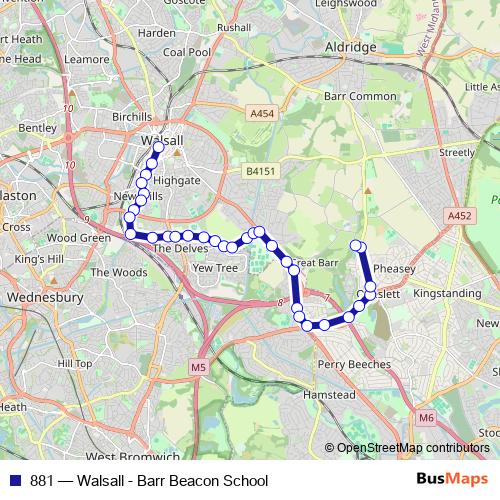 881 bus Line Map