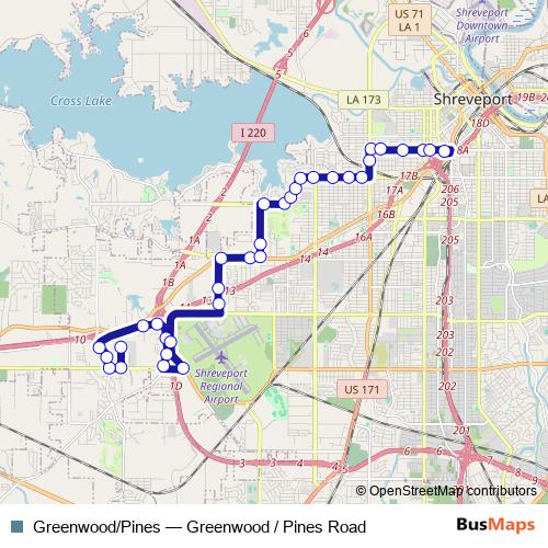 Greenwood/Pines bus Line Map