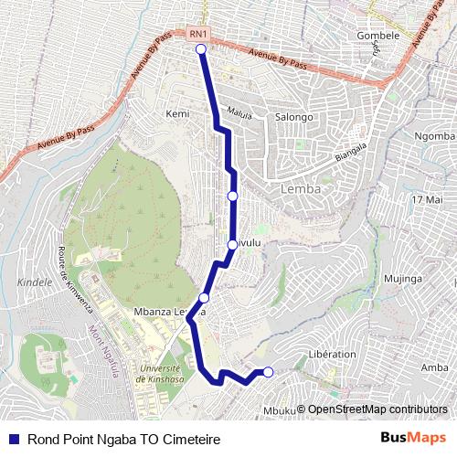 Rond Point Ngaba TO Cimeteire bus Line Map