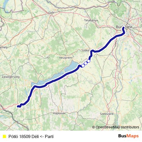 Pótló 18509 Déli <- Parti bus Line Map