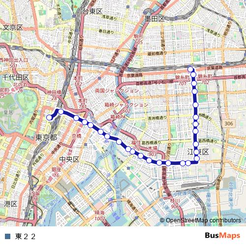東２２ bus Line Map