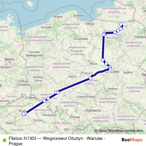 Flixbus N1303 bus Line Map