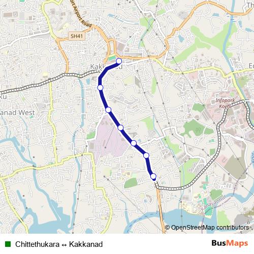 Chittethukara ↔ Kakkanad bus Line Map