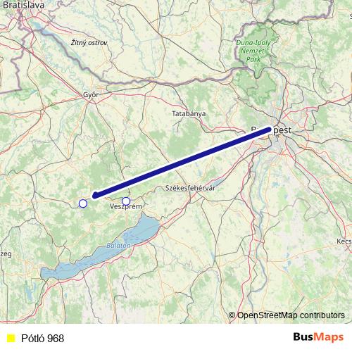 Pótló 968 bus Line Map