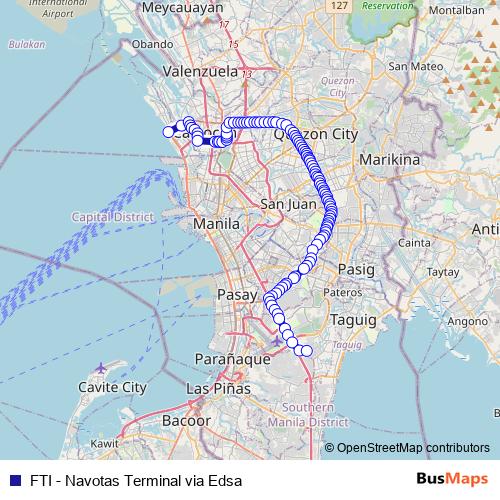 FTI - Navotas Terminal via Edsa bus Line Map