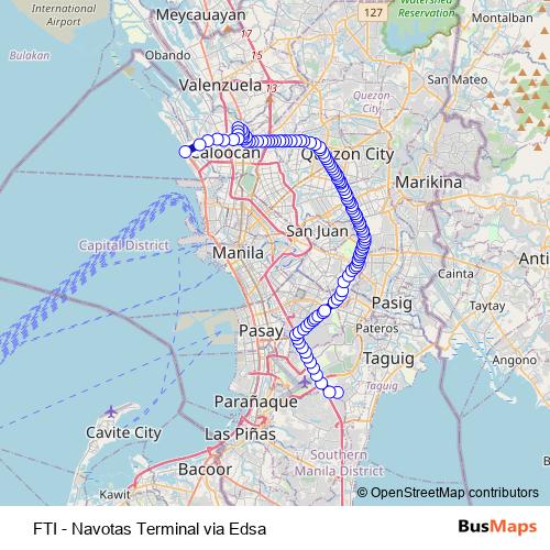 FTI - Navotas Terminal via Edsa bus Line Map