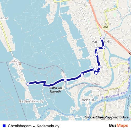 Chettibhagam ↔ Kadamakudy bus Line Map