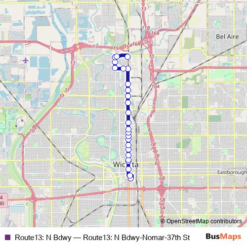 Route13: N Bdwy bus Line Map