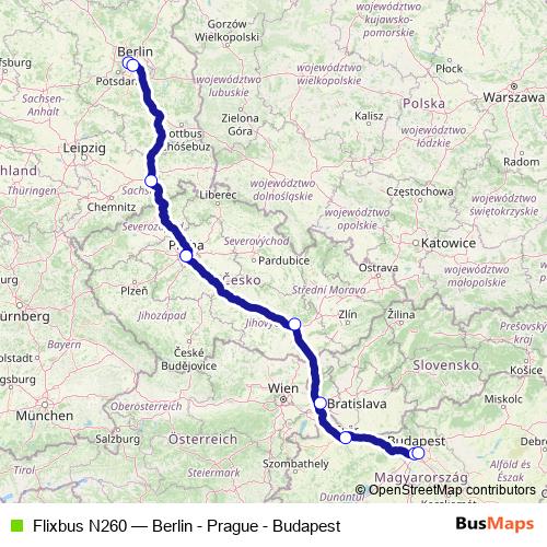 Flixbus N260 bus Line Map