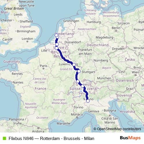 Flixbus N846 bus Line Map