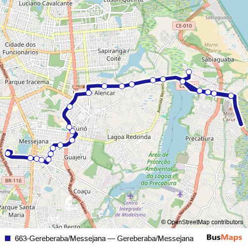 663-Gereberaba/Messejana bus Line Map