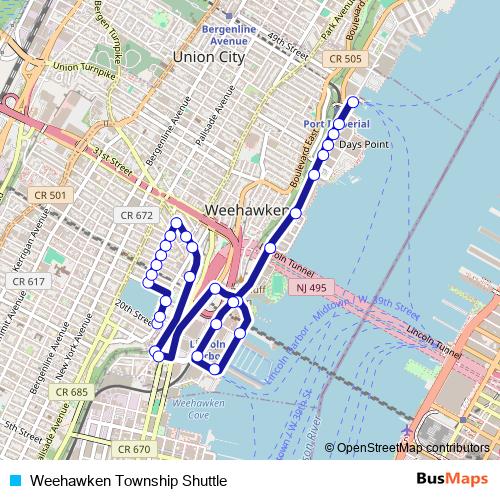 Weehawken Township Shuttle bus Line Map