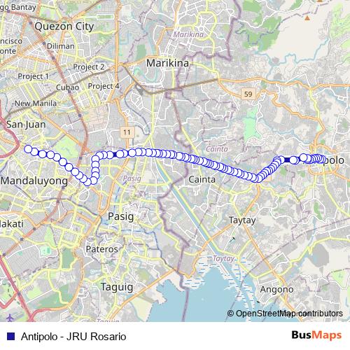 Antipolo - JRU Rosario bus Line Map