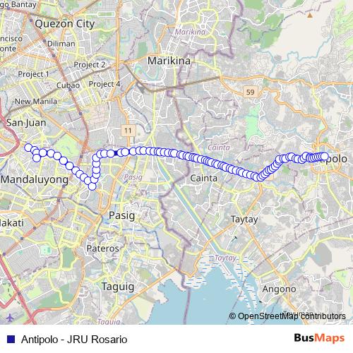 Antipolo - JRU Rosario bus Line Map
