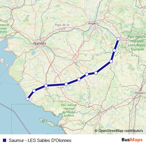 Saumur - LES Sables D'Olonnes rail Line Map
