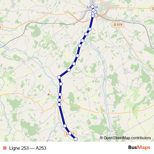 Ligne 253 bus Line Map