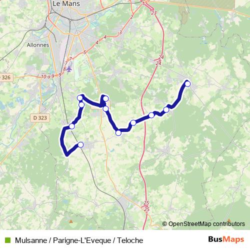 Mulsanne / Parigne-L'Eveque / Teloche bus Line Map