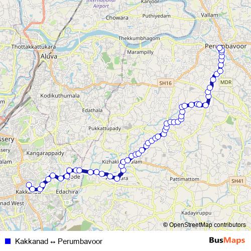 Kakkanad ↔ Perumbavoor bus Line Map