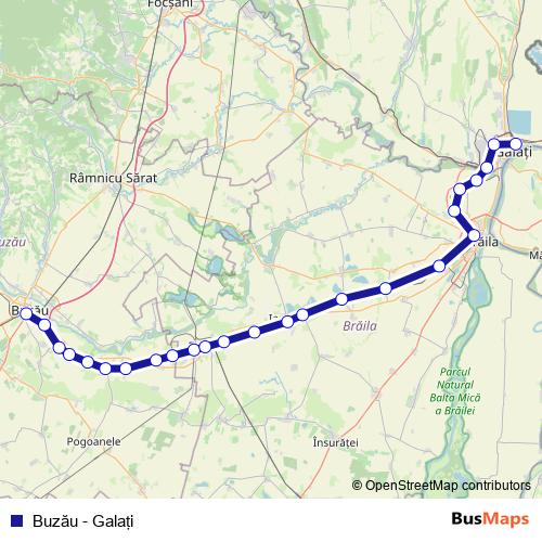 Buzău - Galaţi rail Line Map