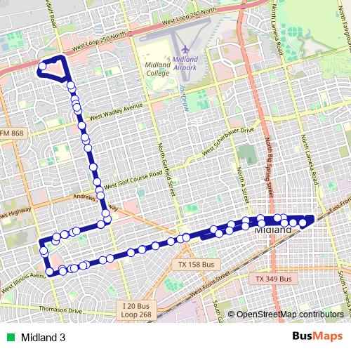 Midland 3 bus Line Map