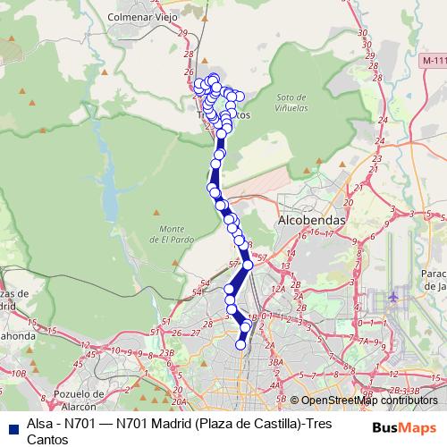 Alsa - N701 bus Line Map