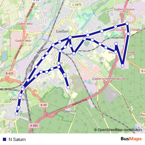 N Saturn bus Line Map