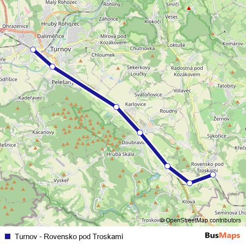 Turnov - Rovensko pod Troskami rail Line Map
