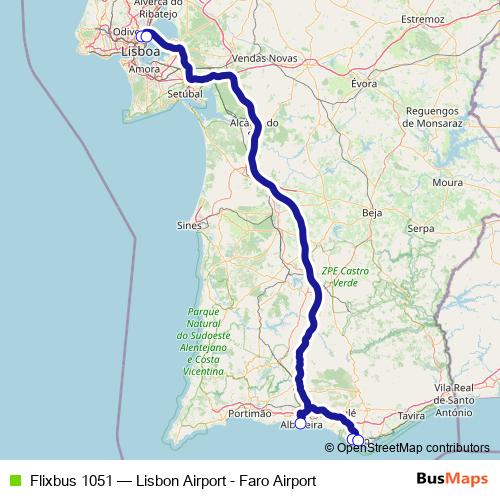 Flixbus 1051 bus Line Map