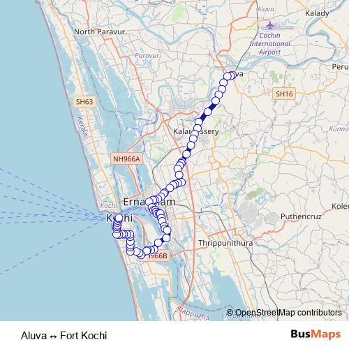 Aluva ↔ Fort Kochi bus Line Map