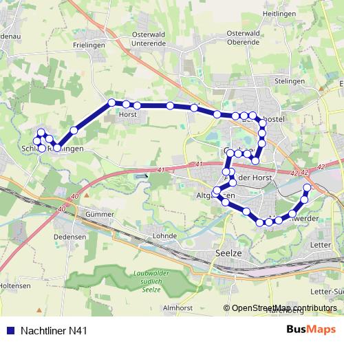 Nachtliner N41 bus Line Map