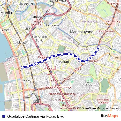 Guadalupe Cartimar via Roxas Blvd bus Line Map