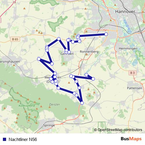 Nachtliner N56 bus Line Map