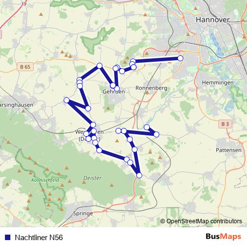 Nachtliner N56 bus Line Map