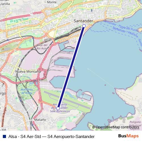 Alsa - S4 Aer-Std bus Line Map