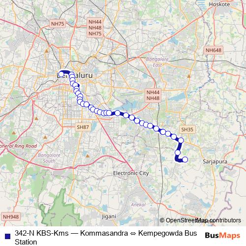 342-N KBS-Kms bus Line Map