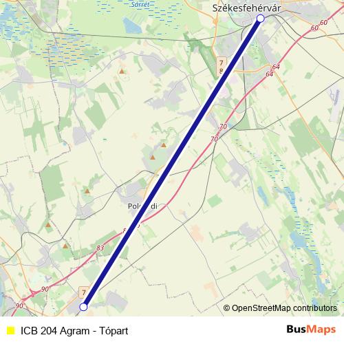 ICB 204 Agram - Tópart bus Line Map