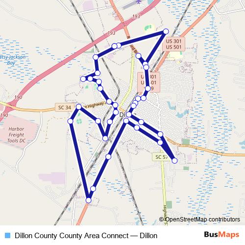 Dillon County County Area Connect bus Line Map