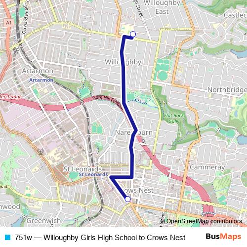 751w bus Line Map